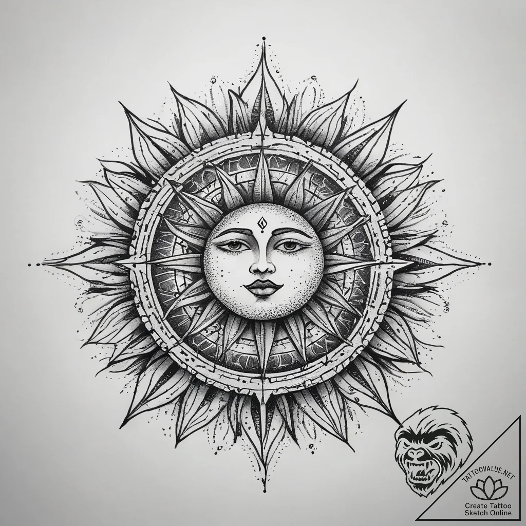 Tattoo sketch geometric sun, tattoo sketch de... - tattoo sketch (№1758215540_0, 18.09.2025 17:12) — tattoovalue.net