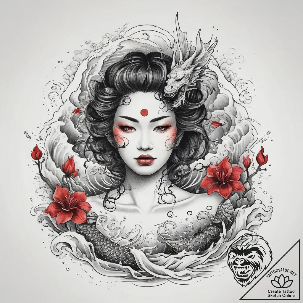 Tattoo sketch swimming person in water, tatto... - tattoo sketch (№1758216336_0, 18.09.2025 17:25) — tattoovalue.net