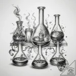 Tattoo sketch chemist beakers and smoke – tattoo sketch (№1758217114_0, 18.09.2025 17:38) — tattoovalue.net