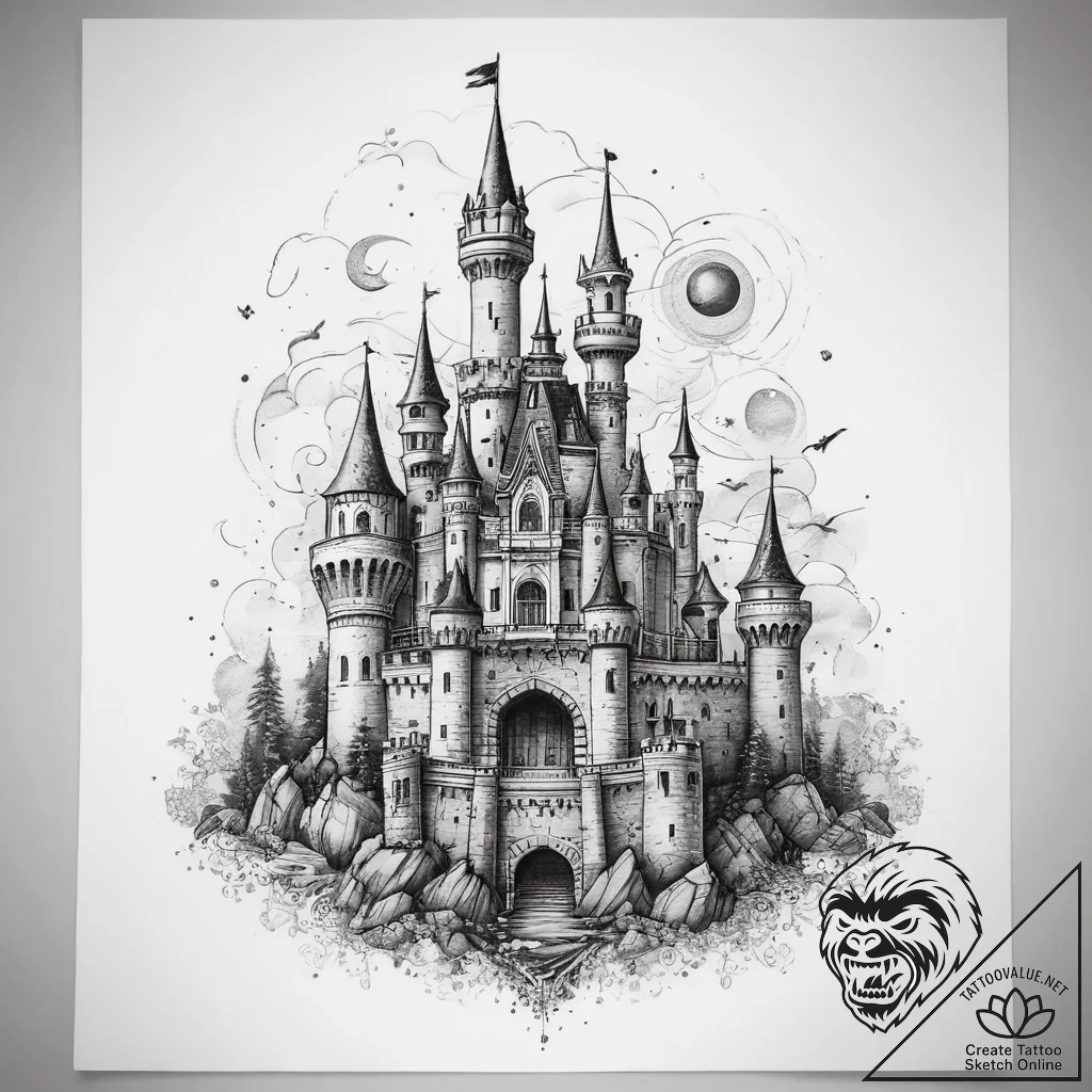 Tattoo sketch castle, concept art for tattoo,... - tattoo sketch (№1758217888_0, 18.09.2025 17:51) — tattoovalue.net