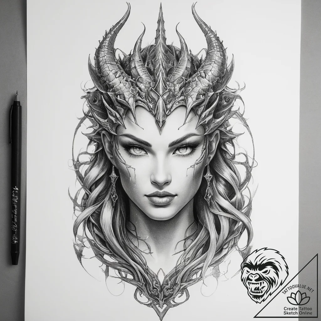 Tattoo sketch dragon queen fury - tattoo sketch (№1758218471_0, 18.09.2025 18:01) — tattoovalue.net