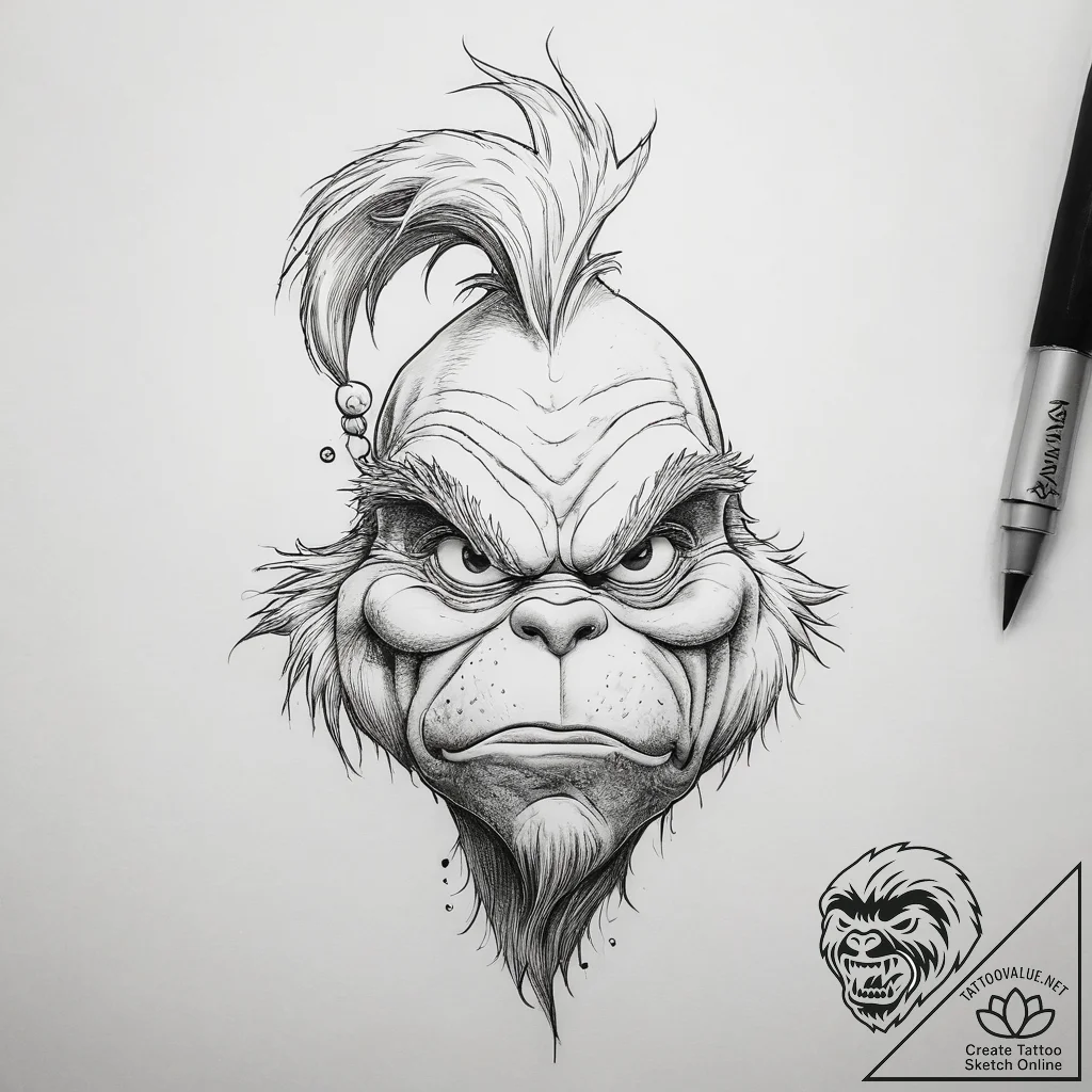 Tattoo sketch the grinch with a claw, artisti... - tattoo sketch (№1758218874_0, 18.09.2025 18:07) — tattoovalue.net