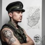 Tattoo sketch soldier with a map – tattoo sketch (№1758219067_0, 18.09.2025 18:11) — tattoovalue.net