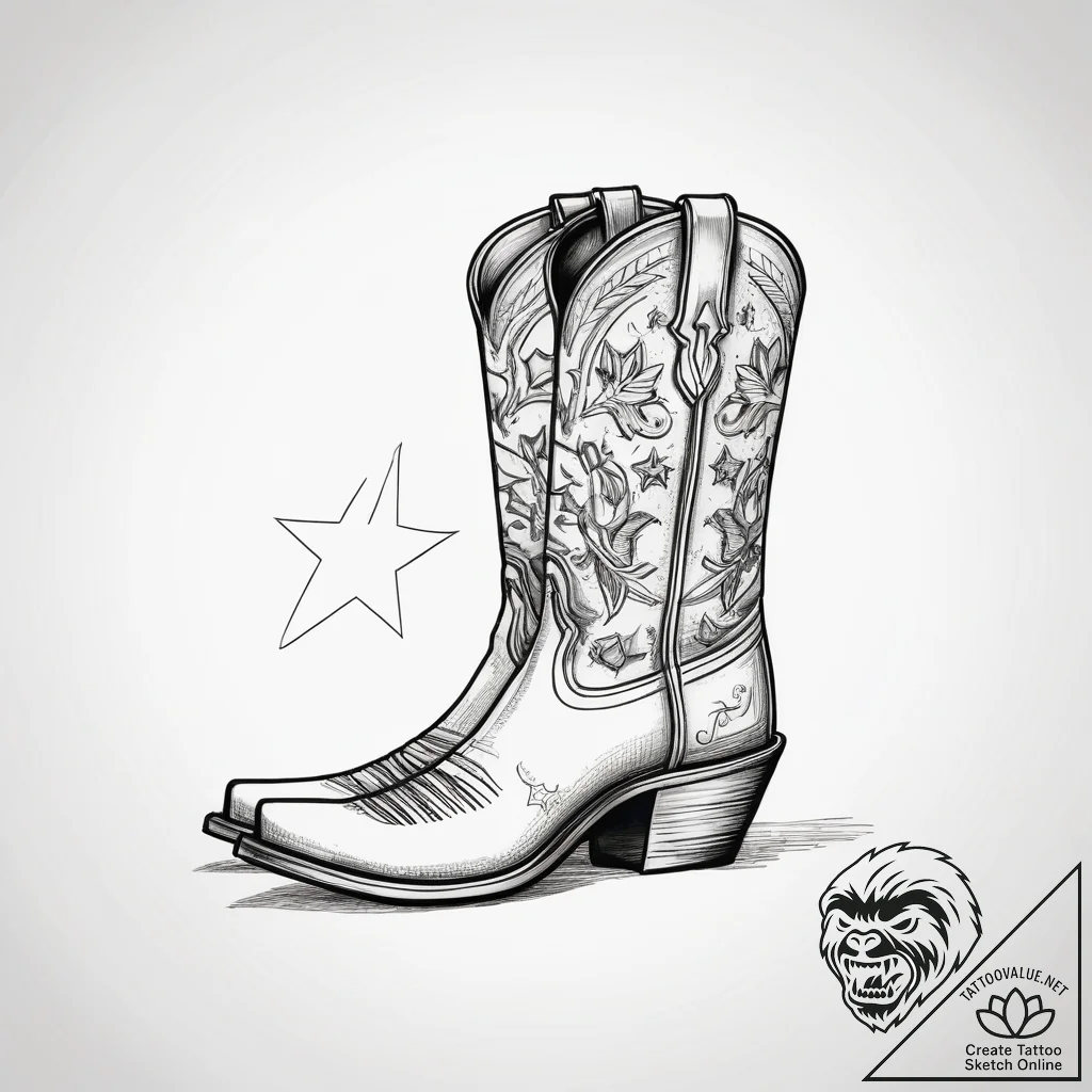 Tattoo sketch cowboy boot with a star, ink il... - tattoo sketch (№1758219467_0, 18.09.2025 18:17) — tattoovalue.net