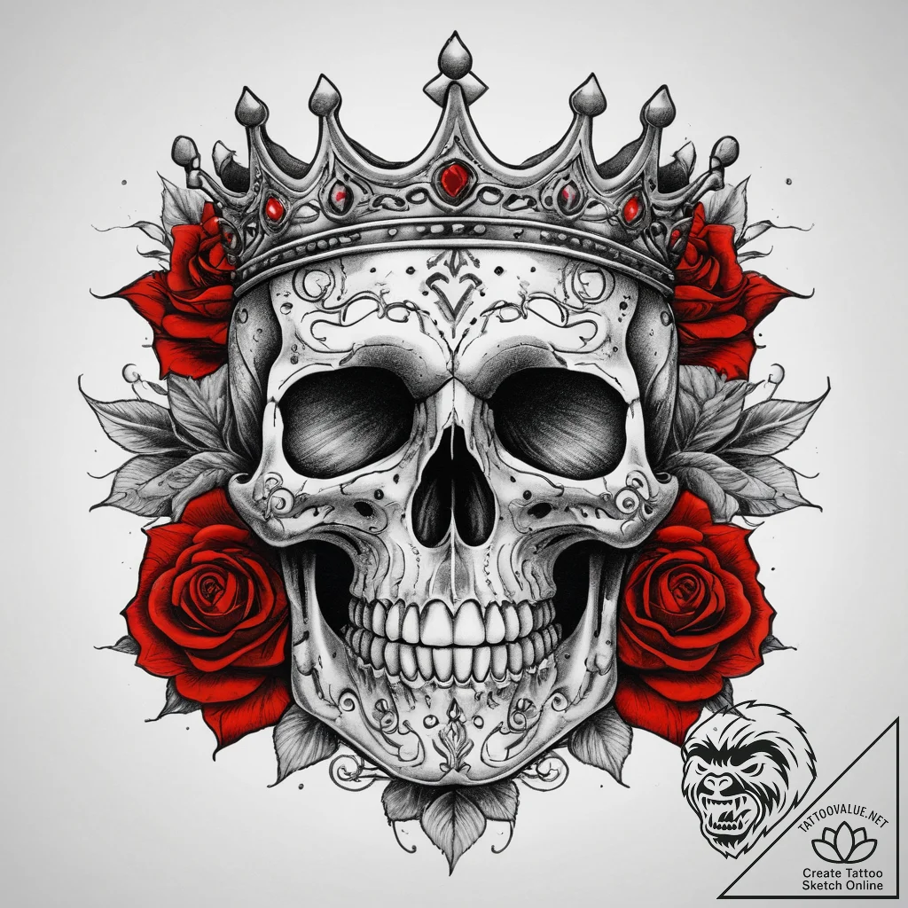 Tattoo sketch stylized skull with a crown, ta... - tattoo sketch (№1758221448_0, 18.09.2025 18:50) — tattoovalue.net