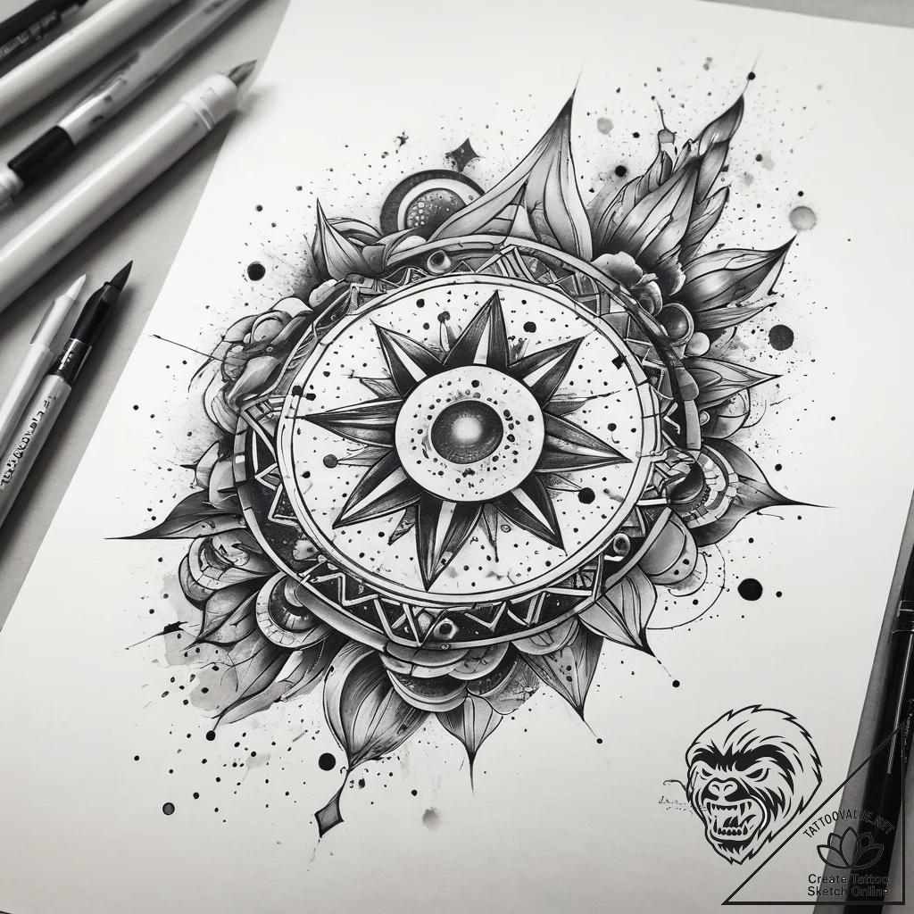 Tattoo sketch cosmic universe, ink illustrati... - tattoo sketch (№1758222821_0, 18.09.2025 19:13) — tattoovalue.net