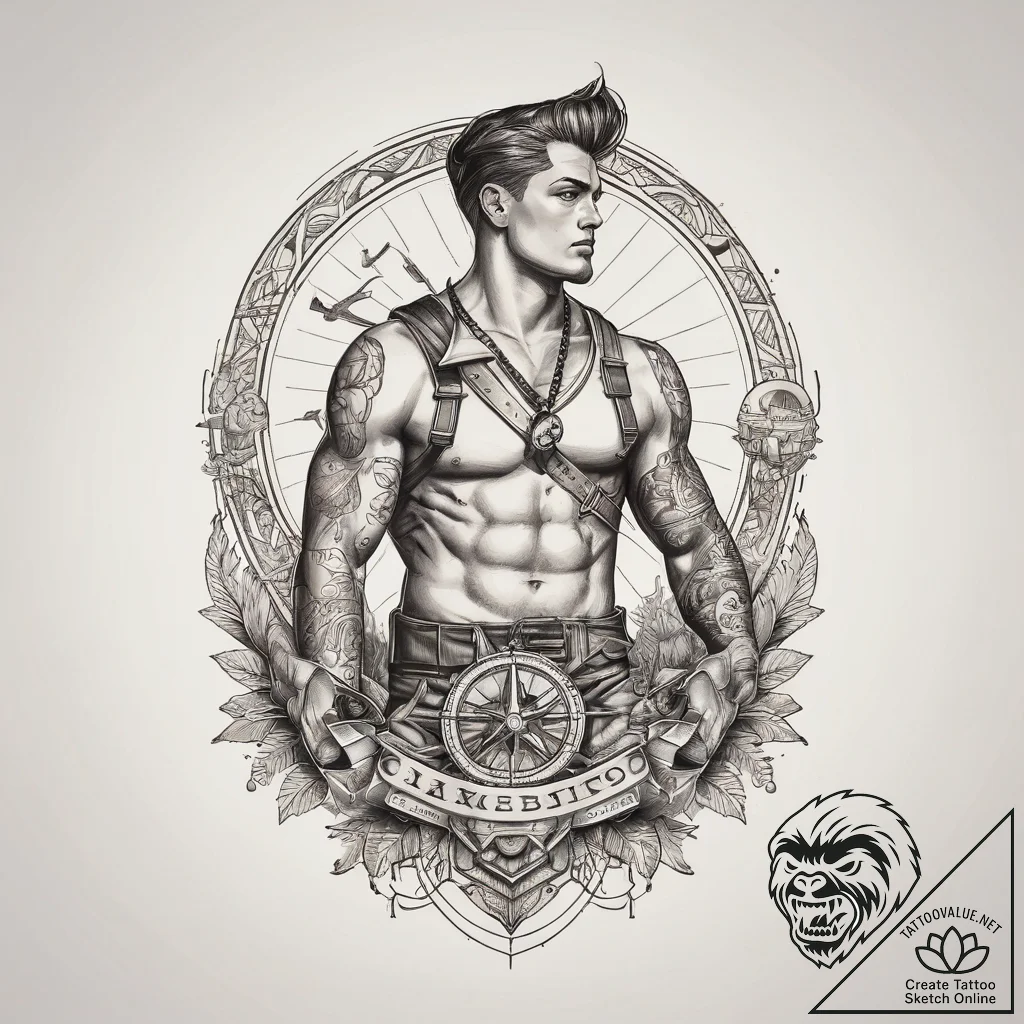 Tattoo sketch hunter a person hunting, concep... - tattoo sketch (№1758223800_0, 18.09.2025 19:30) — tattoovalue.net
