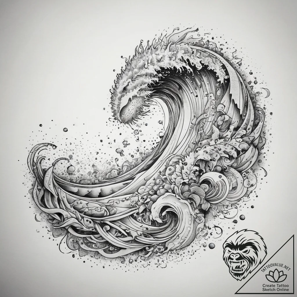 Tattoo sketch линейная волна, ink illustratio... - tattoo sketch (№1758224203_0, 18.09.2025 19:36) — tattoovalue.net