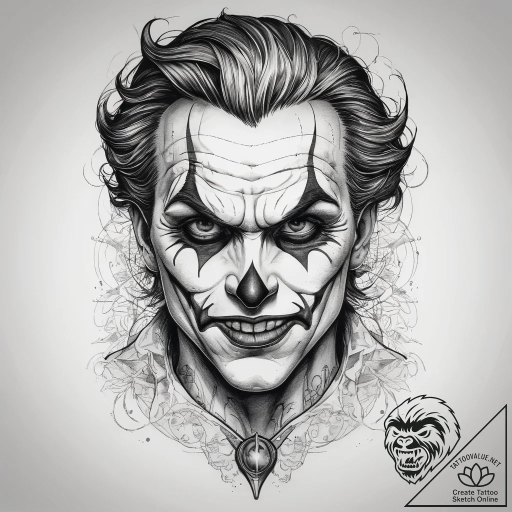 Tattoo sketch joker with a tattoo, artistic t... - tattoo sketch (№1758224406_0, 18.09.2025 19:40) — tattoovalue.net