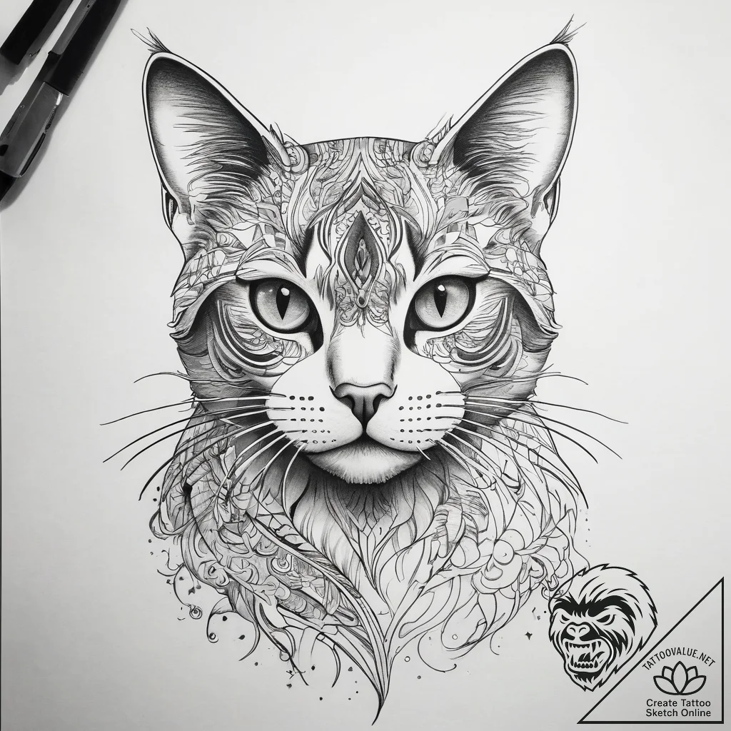 Tattoo sketch узор в виде кошки - tattoo sketch (№1758226907_0, 18.09.2025 20:21) — tattoovalue.net