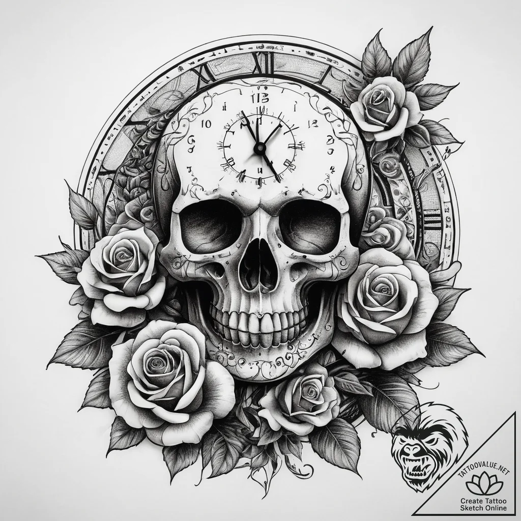 Tattoo sketch a clock without hands, artistic... - tattoo sketch (№1758227294_0, 18.09.2025 20:28) — tattoovalue.net