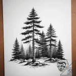 Tattoo sketch pine tree forest silhouette – tattoo sketch (№1758227892_0, 18.09.2025 20:38) — tattoovalue.net