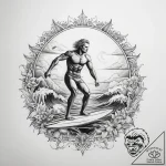 Tattoo sketch surfer sun and ocean – tattoo sketch (№1758228093_0, 18.09.2025 20:41) — tattoovalue.net