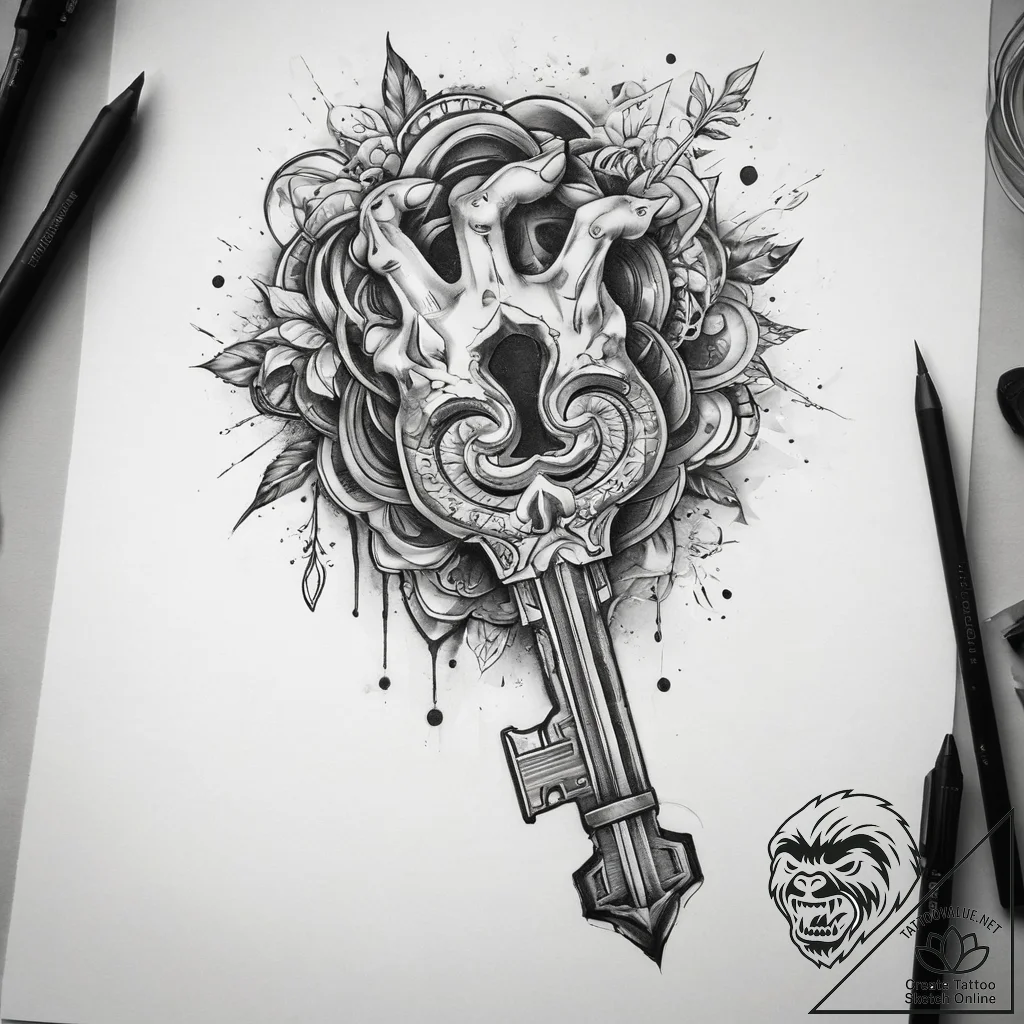 Tattoo sketch hands with a key, ink illustrat... - tattoo sketch (№1758230062_0, 18.09.2025 21:14) — tattoovalue.net
