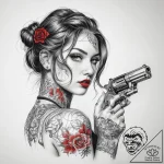 Tattoo sketch hunting a person with a gun, ta… – tattoo sketch (№1758231634_0, 18.09.2025 21:40) — tattoovalue.net