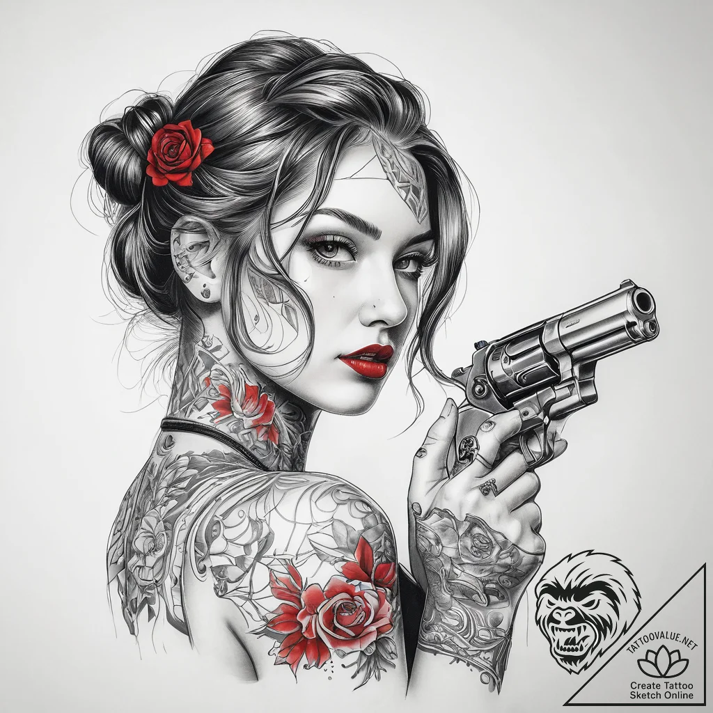 Tattoo sketch hunting a person with a gun, ta... - tattoo sketch (№1758231634_0, 18.09.2025 21:40) — tattoovalue.net