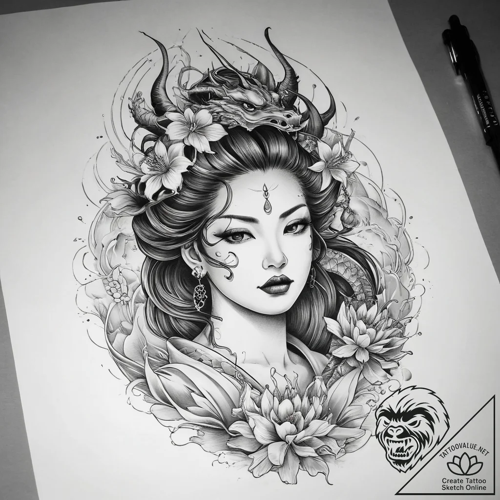 Tattoo sketch hands with a queen, ink illustr... - tattoo sketch (№1758233785_0, 18.09.2025 22:16) — tattoovalue.net