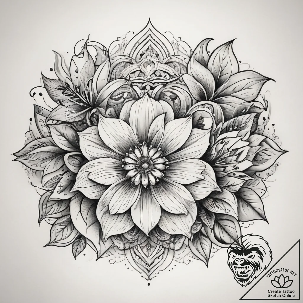 Tattoo sketch ornamental цветочный узор, tatt... - tattoo sketch (№1758234178_0, 18.09.2025 22:22) — tattoovalue.net
