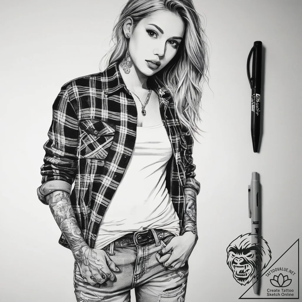 Tattoo sketch grunge flannel shirt and ripped... - tattoo sketch (№1758234376_0, 18.09.2025 22:26) — tattoovalue.net