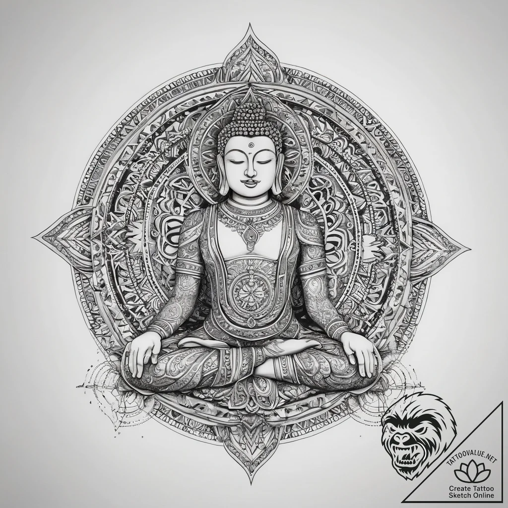 Tattoo sketch meditating buddha, tattoo line... - tattoo sketch (№1758236155_0, 18.09.2025 22:55) — tattoovalue.net