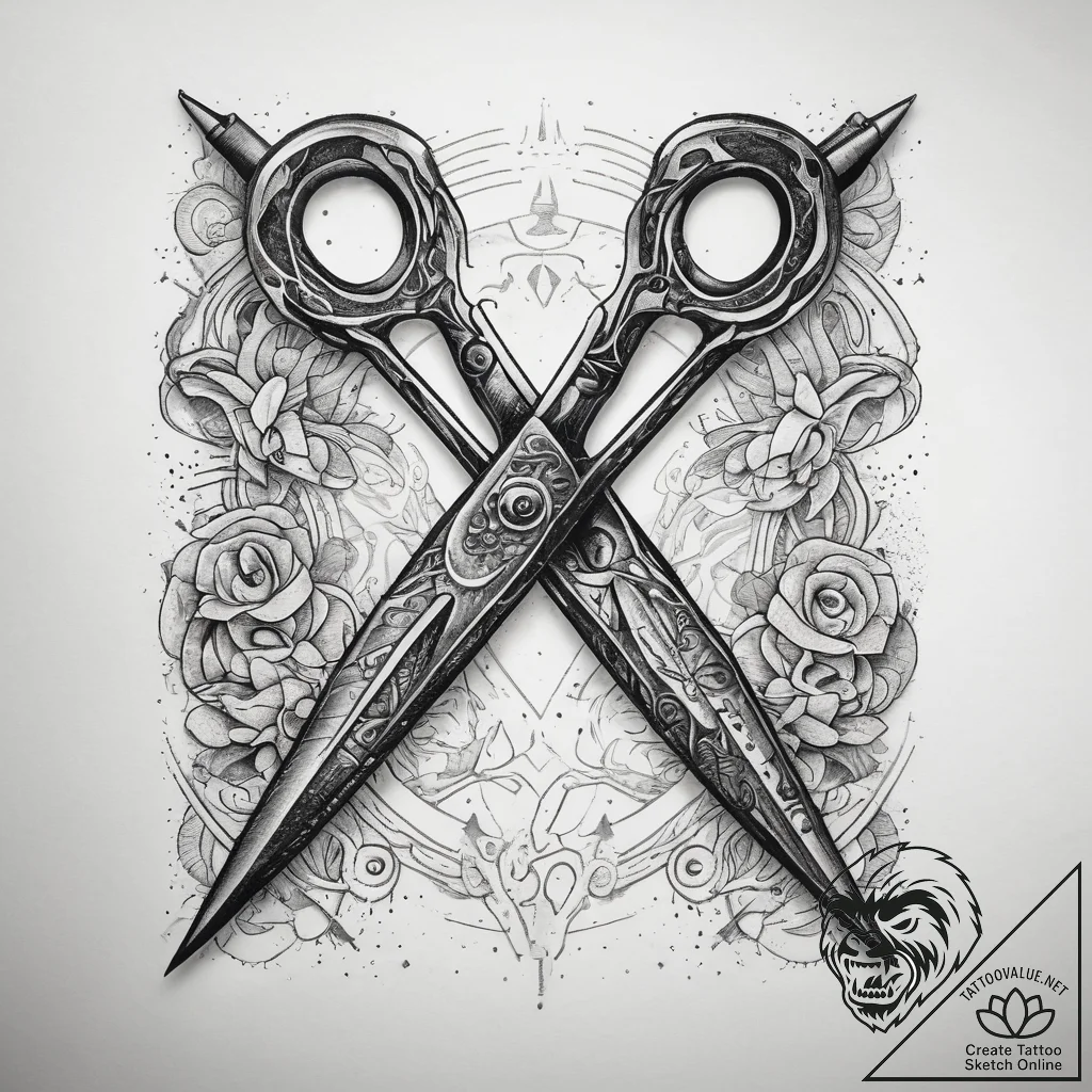 Tattoo sketch scissors with a ribbon, tattoo... - tattoo sketch (№1758236554_0, 18.09.2025 23:02) — tattoovalue.net