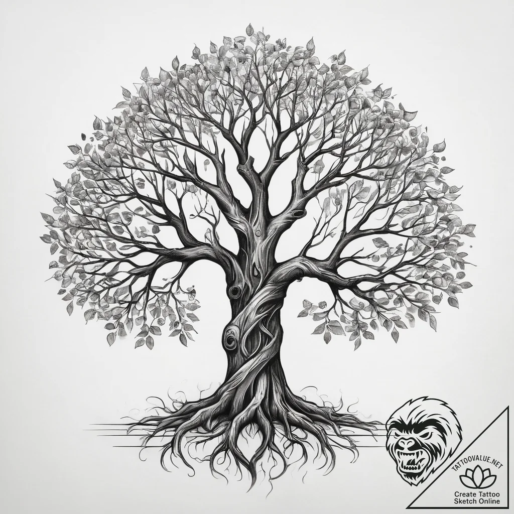 Tattoo sketch norse tree yggdrasil, concept a... - tattoo sketch (№1758236941_0, 18.09.2025 23:09) — tattoovalue.net