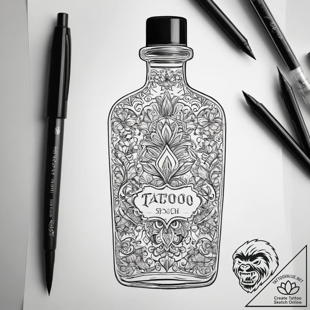Tattoo sketch nail polish bottle, tattoo line... - tattoo sketch (№1758242628_0, 19.09.2025 00:43) — tattoovalue.net