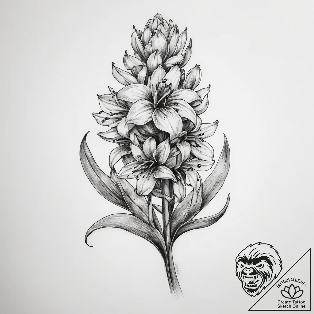 Tattoo sketch hyacinth - tattoo sketch (№1758243622_0, 19.09.2025 01:00) — tattoovalue.net