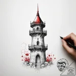 Tattoo sketch tower, ink illustration for tat… – tattoo sketch (№1758244396_0, 19.09.2025 01:13) — tattoovalue.net