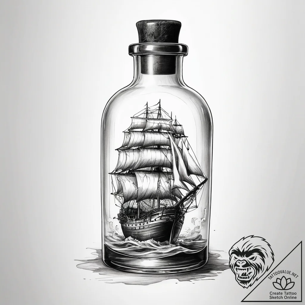 Tattoo sketch a ship in a bottle - tattoo sketch (№1758248717_0, 19.09.2025 02:25) — tattoovalue.net