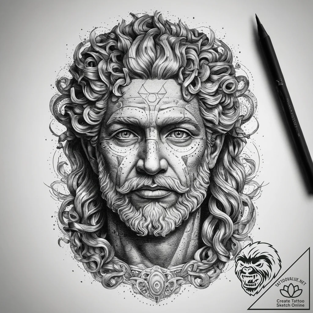 Tattoo sketch roman god neptune, concept art... - tattoo sketch (№1758249704_0, 19.09.2025 02:41) — tattoovalue.net