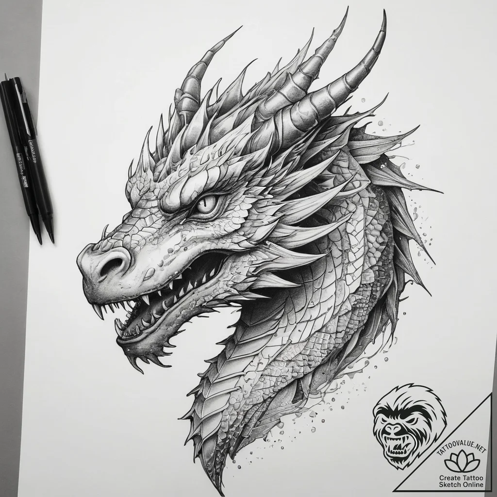 Tattoo sketch ice dragon, artistic tattoo ske... - tattoo sketch (№1758251465_0, 19.09.2025 03:11) — tattoovalue.net
