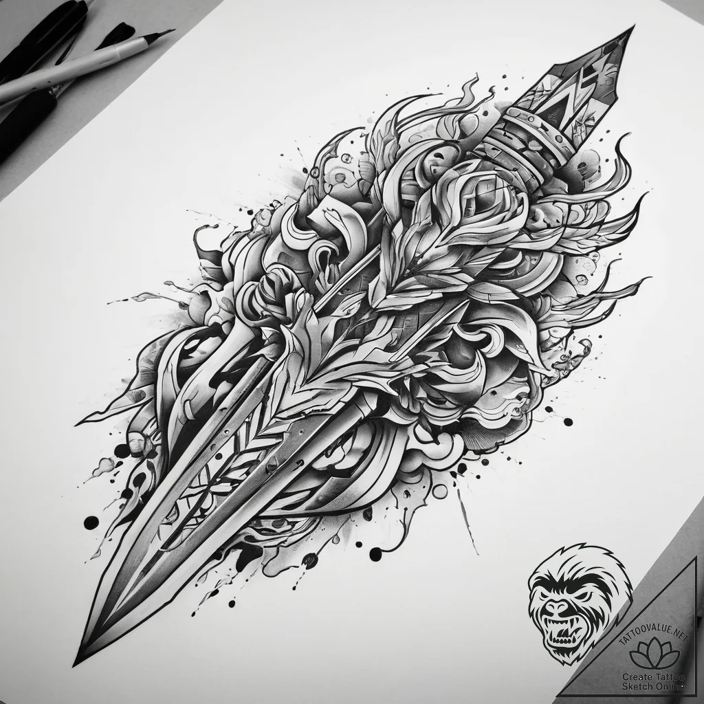 Tattoo sketch knife blade, tattoo drawing out... - tattoo sketch (№1758252064_0, 19.09.2025 03:21) — tattoovalue.net