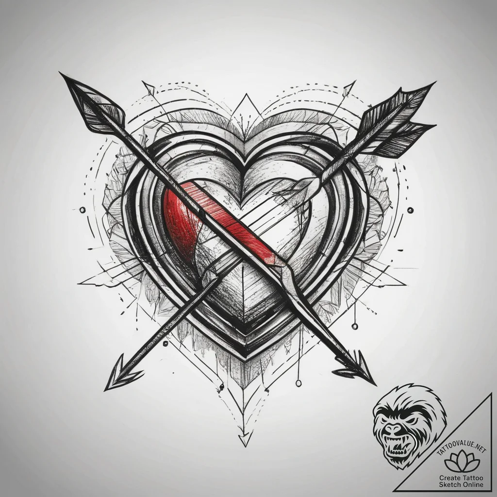 Tattoo sketch love heart with an arrow, tatto... - tattoo sketch (№1758252842_0, 19.09.2025 03:34) — tattoovalue.net