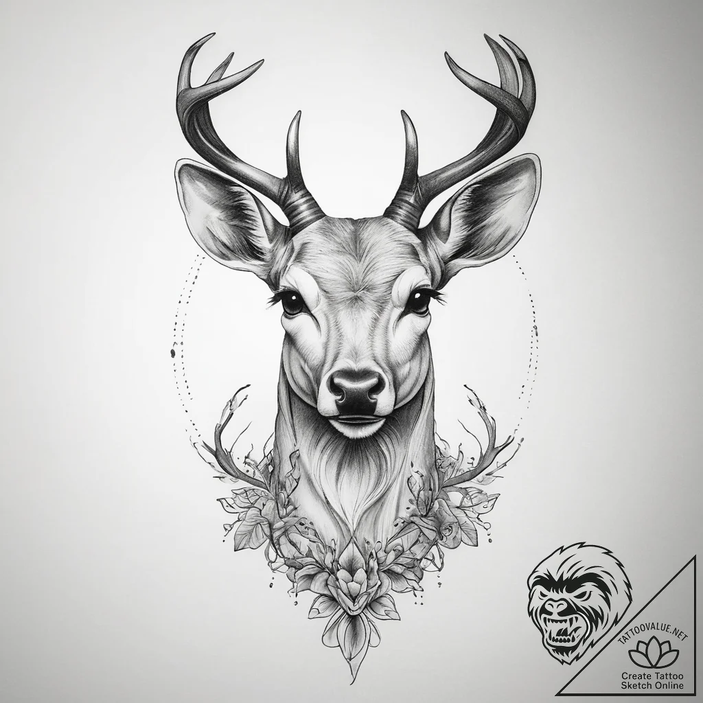 Tattoo sketch elegant doe tattoo - tattoo sketch (№1758254597_0, 19.09.2025 04:03) — tattoovalue.net
