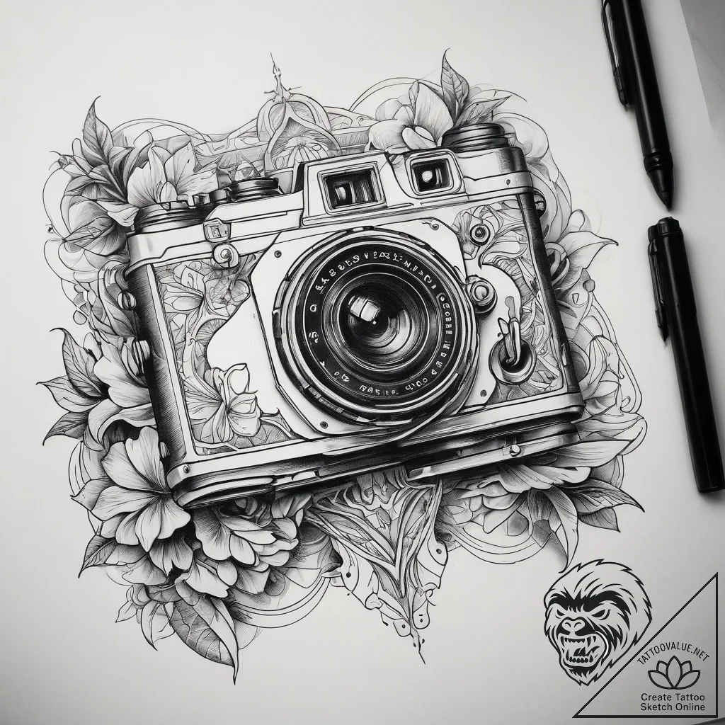 Tattoo sketch journalist camera and pen, tatt... - tattoo sketch (№1758254800_0, 19.09.2025 04:06) — tattoovalue.net