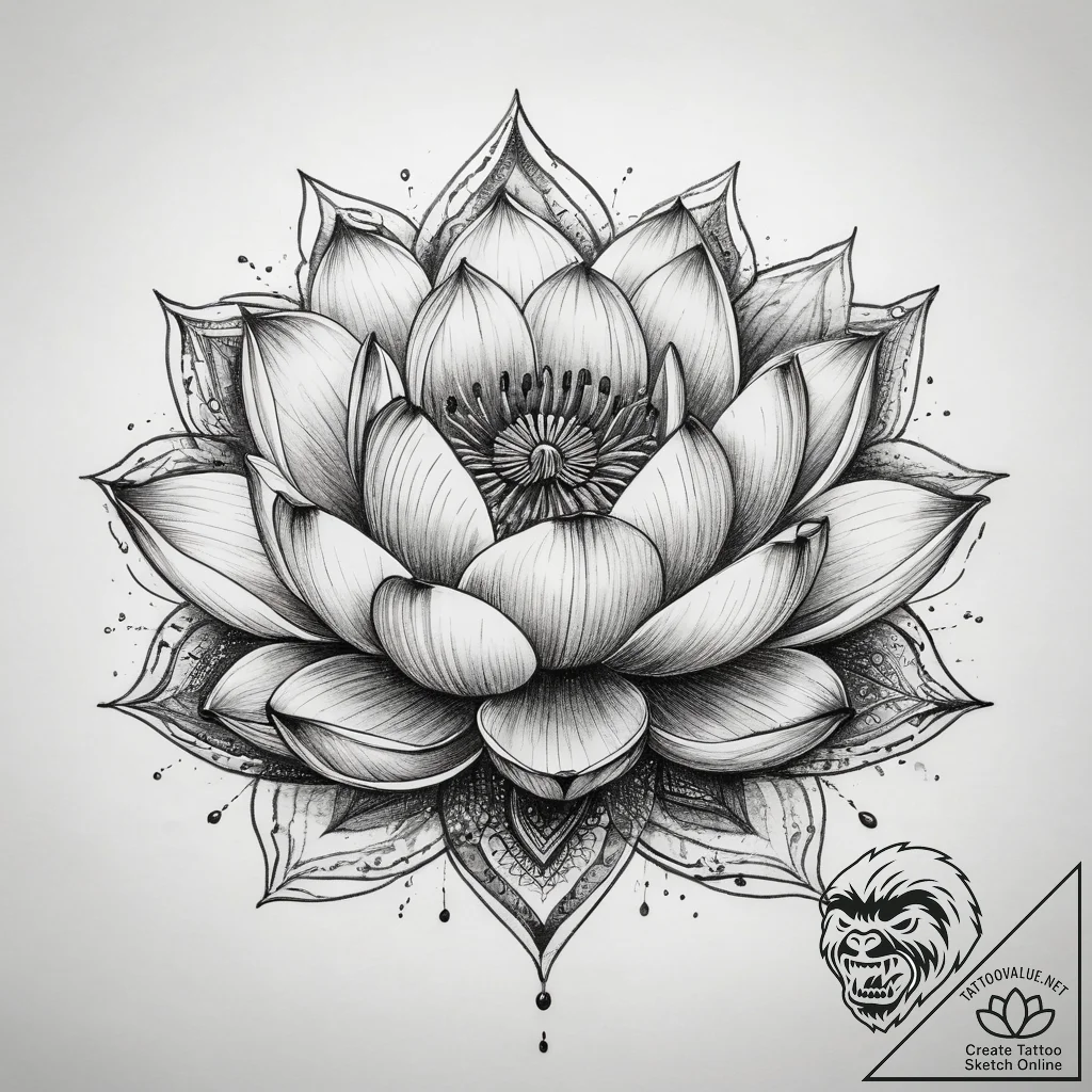 Tattoo sketch lotus flower, tattoo flash shee... - tattoo sketch (№1758255390_0, 19.09.2025 04:16) — tattoovalue.net