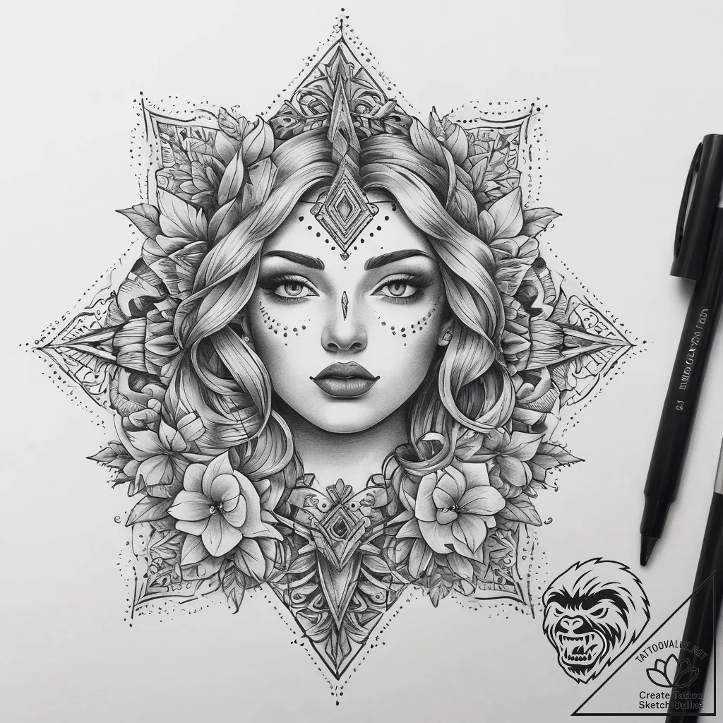 Tattoo sketch blessed being, ink illustration... - tattoo sketch (№1758256587_0, 19.09.2025 04:36) — tattoovalue.net