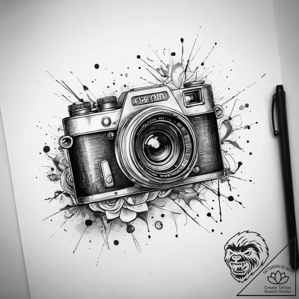 Tattoo sketch photography vintage camera with... - tattoo sketch (№1758256976_0, 19.09.2025 04:42) — tattoovalue.net