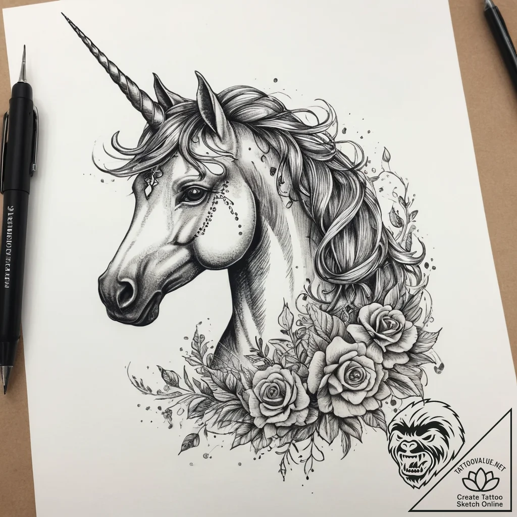 Tattoo sketch unicorn, artistic tattoo sketch... - tattoo sketch (№1758257566_0, 19.09.2025 04:52) — tattoovalue.net