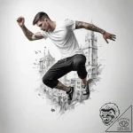 Tattoo sketch parkour person jumping building… – tattoo sketch (№1758257955_0, 19.09.2025 04:59) — tattoovalue.net