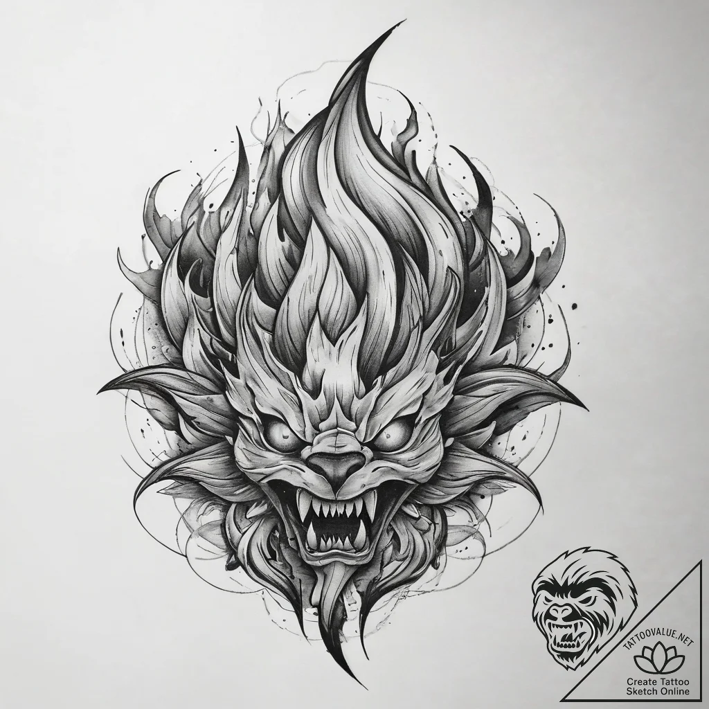 Tattoo sketch fire, artistic tattoo sketch, b... - tattoo sketch (№1758260541_0, 19.09.2025 05:42) — tattoovalue.net