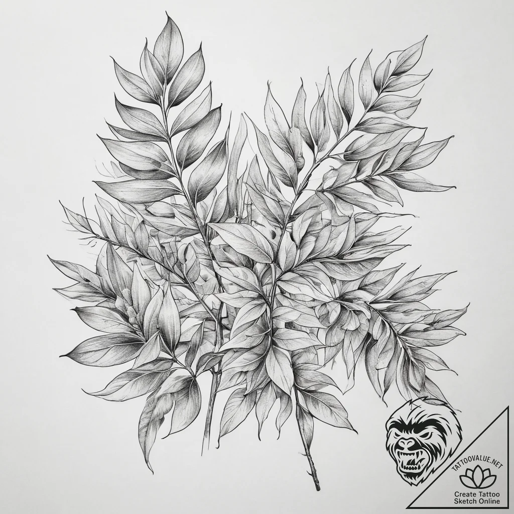 Tattoo sketch eucalyptus leaves, tattoo flash... - tattoo sketch (№1758260744_0, 19.09.2025 05:45) — tattoovalue.net