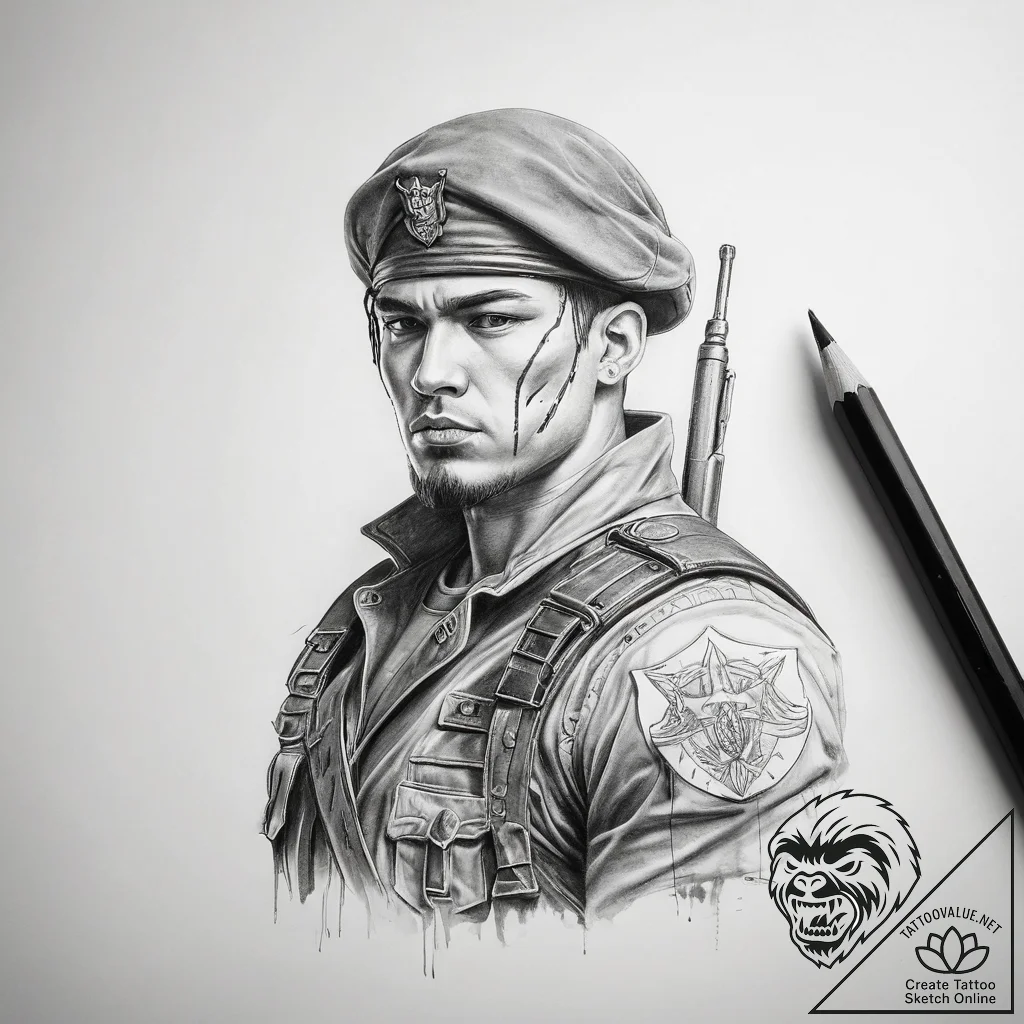 Tattoo sketch soldier with a pencil - tattoo sketch (№1758261733_0, 19.09.2025 06:02) — tattoovalue.net