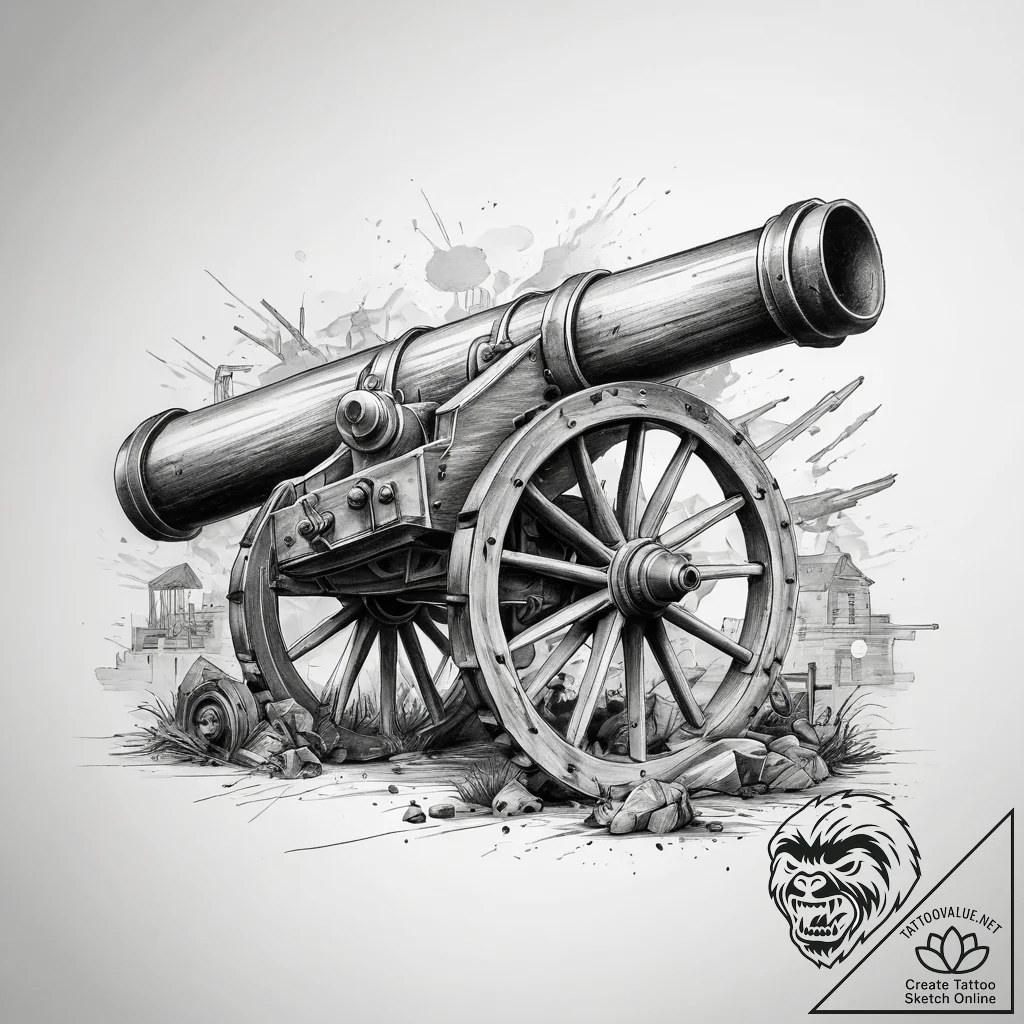Tattoo sketch american civil war cannon, tatt... - tattoo sketch (№1758264295_0, 19.09.2025 06:44) — tattoovalue.net