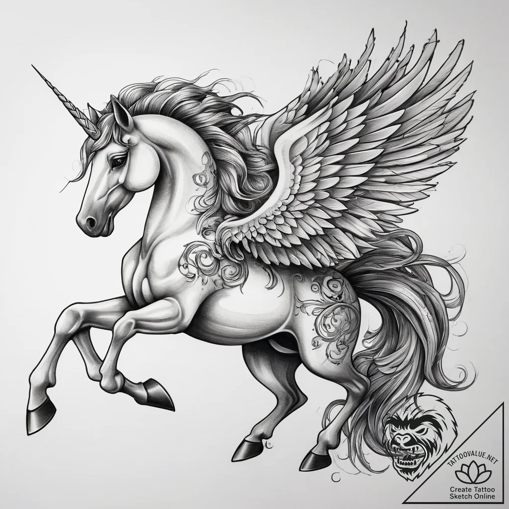 Tattoo sketch pegasus tattoo, concept art for... - tattoo sketch (№1758264700_0, 19.09.2025 06:51) — tattoovalue.net