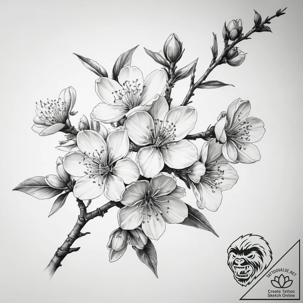 Tattoo sketch almond blossom - tattoo sketch (№1758267044_0, 19.09.2025 07:30) — tattoovalue.net