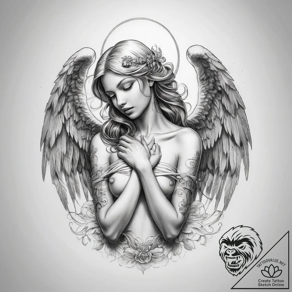 Tattoo sketch angel - tattoo sketch (№1758267629_0, 19.09.2025 07:40) — tattoovalue.net