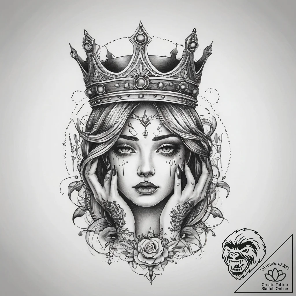 Tattoo sketch hands with a crown, artistic ta... - tattoo sketch (№1758267824_0, 19.09.2025 07:43) — tattoovalue.net