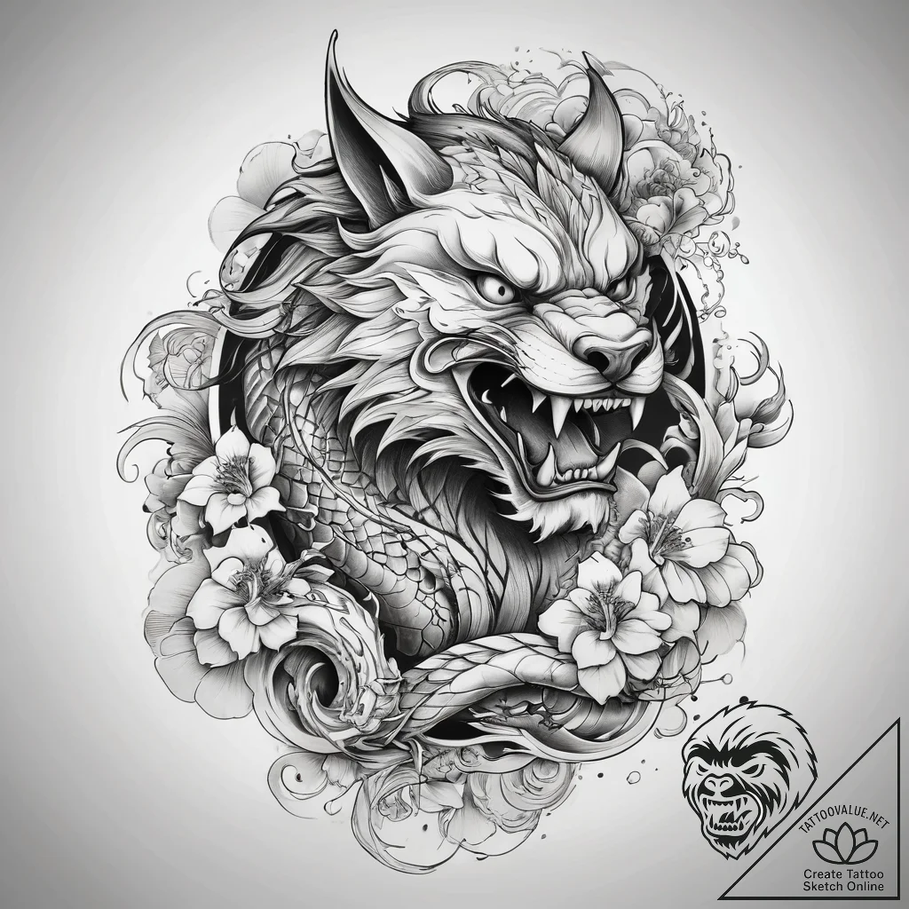 Tattoo sketch werewolf with a person, tattoo... - tattoo sketch (№1758268018_0, 19.09.2025 07:46) — tattoovalue.net